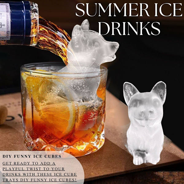 Silikone isterningbakker med låg, nyhed isterningbakke til whisky, coaktail, øl - 3D sjove isforme til fryser, drikkevarer Corgi