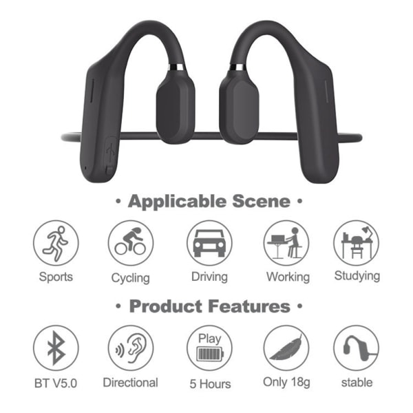 Trådløse Bluetooth 5.0 hodetelefoner med åpen ørebeinledning