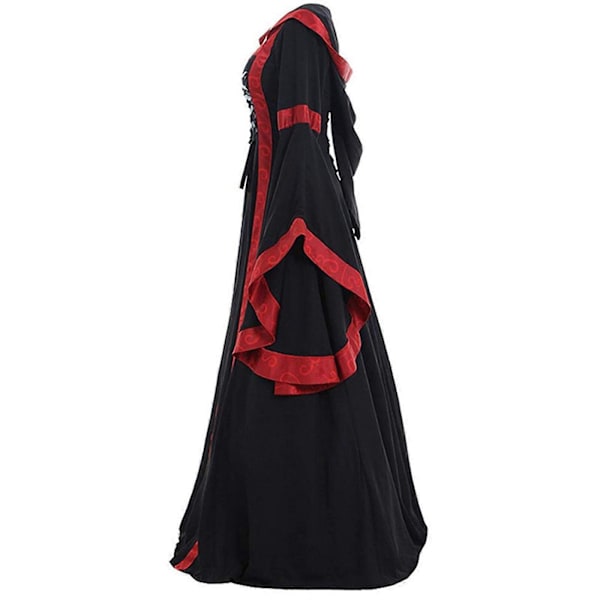 Medeltida Kvinnor Klänningar med Huvor Gotisk Renässans Drottning Cosplay Lång Klänning Kvinnlig Retro Fancy Kläder Halloween Black M