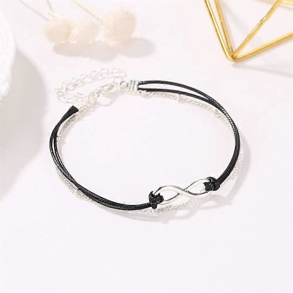 Bohemia Lagdelt Sort Læder Anklet Uendelighedsknude Charm Vedhæng Fodkæde Boho Strand Fod Smykker til Kvinder og Piger