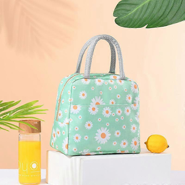 Isolerad Lunchväska, Bärbar Termisk Lunchväska Organiserande Tote Bag för Arbete Picknick (Daisy Green)