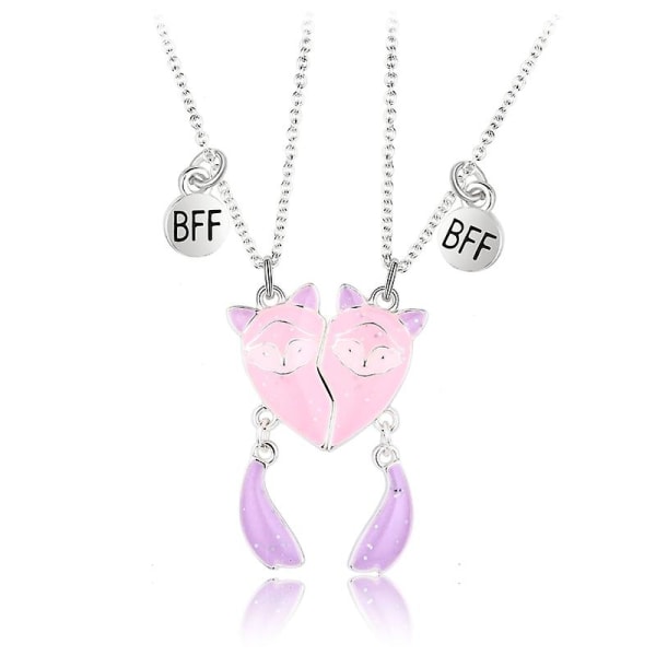 2x matchende halskæde til bedste venner personlig magnetisk hjerte rævevedhæng halskæde indgraveret gave til børnebørn Purple pink