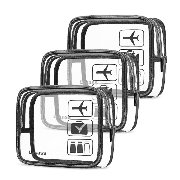 3 st/förpackning genomskinlig toalettväska Tsa-godkänd reseväska Flygbolagskompatibel väska Quart storlek 3-1-1 Kit Bagagepåse (svart)