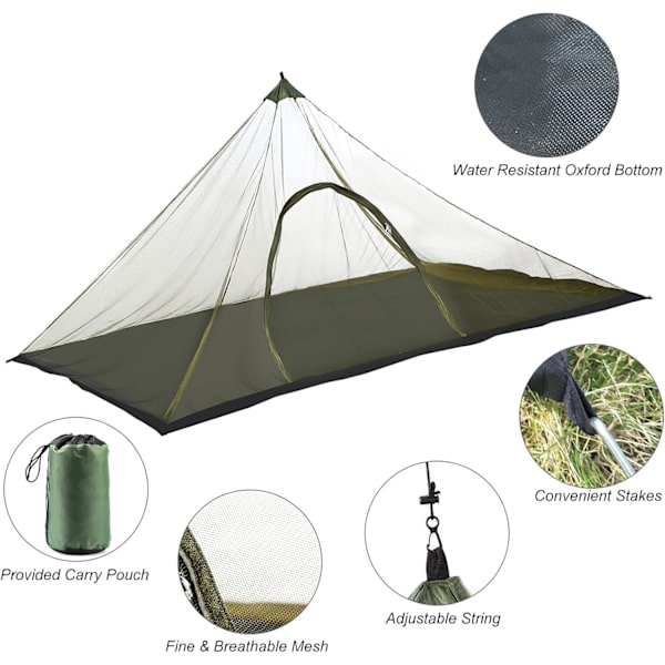 Camping Tält Myggnät med Bärväska Vattentålig Mesh Tält Utomhustält för Vandring Camping Fiske Black