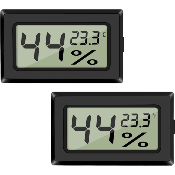 2-pack LCD digital hygrometer termometer, mini digital temperaturmätare fuktighetsmätare för växthusbilar hemmakontor, svart