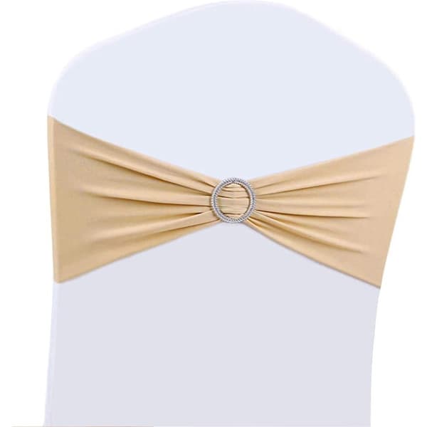 10-pak (champagnefarve) Spandex elastisk stolebånd med sløjfe - Elastiske stolebetræk