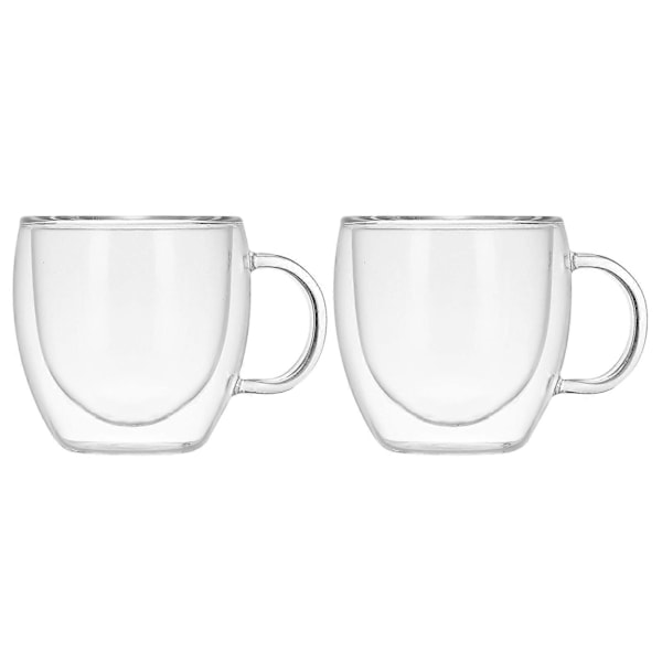 2 st Glas Kopp Dubbla Lager Återanvändbar Transparent Söt Dryck Kaffemugg för Hushåll 250ml