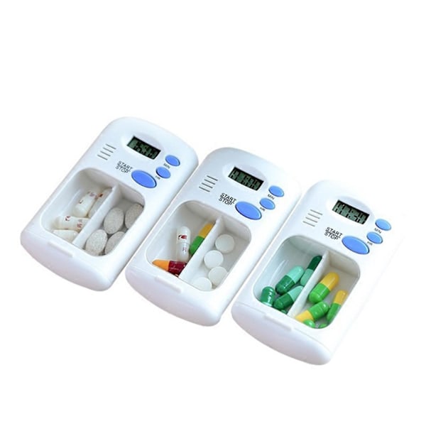 Bærbar Mini Pilleæske Timer med LCD Digital Elektrisk Alarm Medicin Pilleæske 2 Rækker Hvid Farve