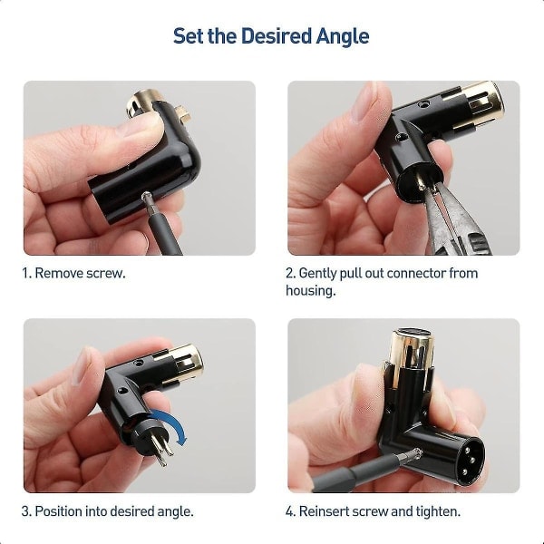 2 stk. lydadapter-stik, justerbar han til hun, højrevinklet XLR-adapter, 3-benet, sort (XLR 90 graders adapter) sort