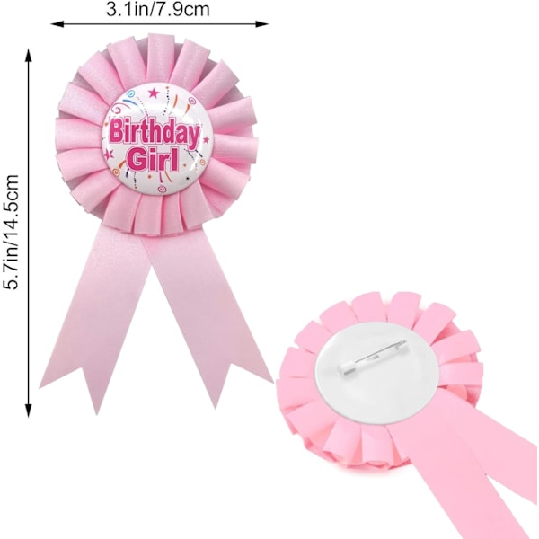 Födelsedagsrosett Badge Baby Födelsedagspris Ribbon Badge Födelsedagsdekorationer för Barnfest Dekorationstillbehör Baby Pink Rosette