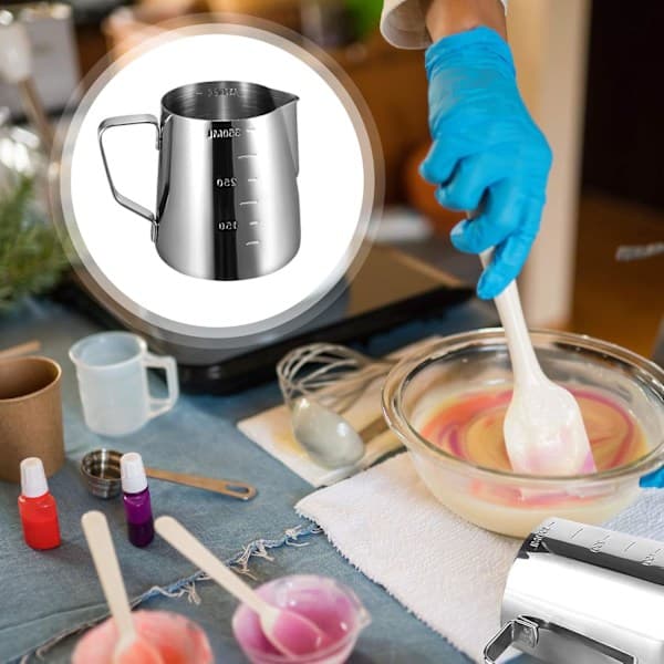Vokssmeltegryte i rustfritt stål for stearinlys, beholder for voks, DIY stearinlys og såpelaging (350 ml)-FA7-