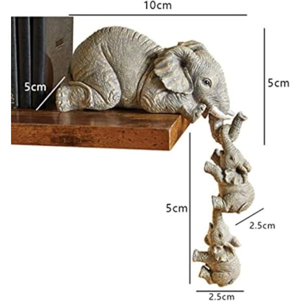 Samlarobjekt Elefant Hylla Sitter 3 st Set, Moder Elefant Hänger Bebis Elefanter på Kanten, Kamindekoration, Handmålade Hartsfigurer