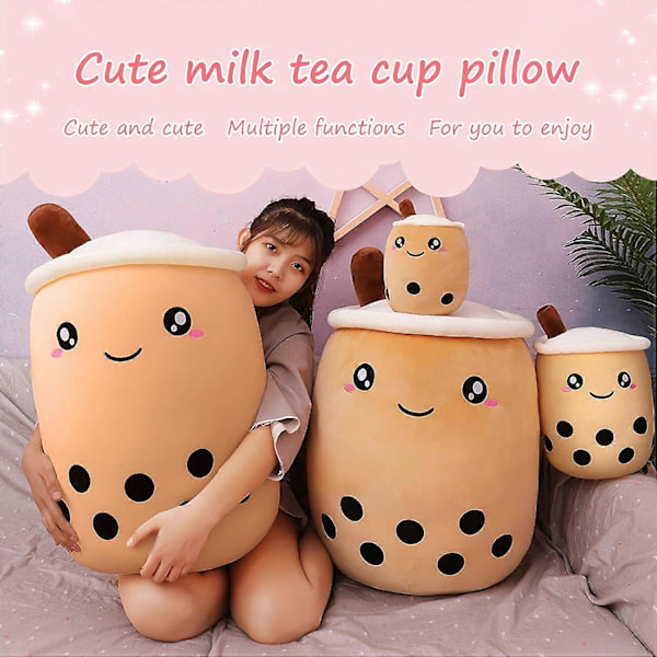 Plush Boblete Plush Boba Melkete Plushie Pute Søt Stuffet Plush Leke Gave til Barn (Brun, 35cm/13.7inch)