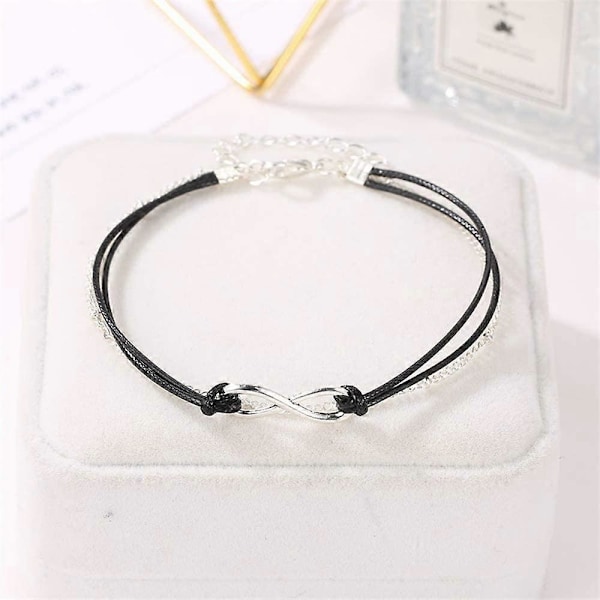 Bohemia Lagdelt Sort Læder Anklet Uendelighedsknude Charm Vedhæng Fodkæde Boho Strand Fod Smykker til Kvinder og Piger