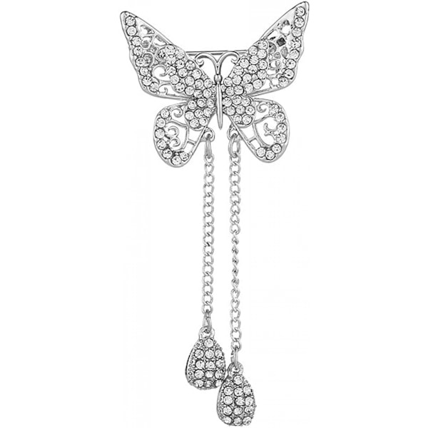 (Sølvfarvet) Butterfly Brosche Rhinestones Krystal Nål Mode Dragt Kjole Trøje Badge Broscher til Kvinder Tilbehør