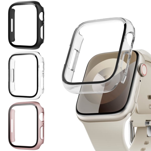 3 stk skærmbeskytter kompatibel til Apple Watch Series 6/5/4/SE med hærdet glas, stødsikker etui til iWatch 44mm Black and clear and rose gold