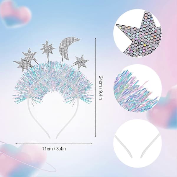 Julepaljetter Hjerte Hårbøyle Glitter Hjerte Hårbøyle Hjerteformet Dekor Hårbøyle Rød Hjerte Glitter Stjerne Hårbøyle Hårtilbehør Sølv Silver