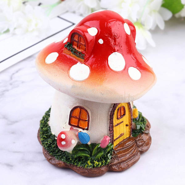 Miniatyr svamp prydnad terrarium tillbehör svamp hus miniatyr svamp hus statyer tillbehör för terrarium dekor glas prydnader Red