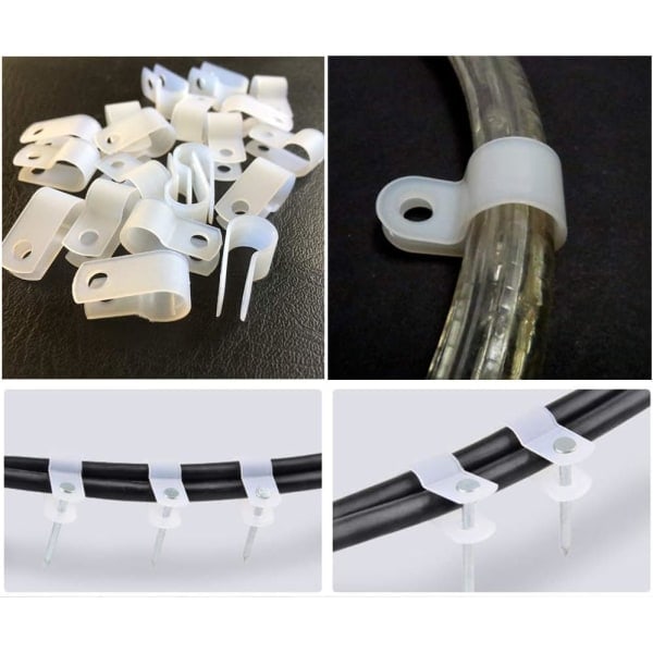 100 stk Hvite Nylon R-klips 1/4\" Gjenbrukbare Holdere for Wire M