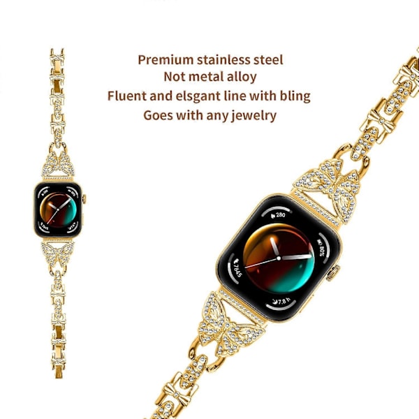 Rem til Huawei Watch Fit 3 med Rhinestone Dekoration Butterfly Design i Rustfrit Stål Multicolor Style B