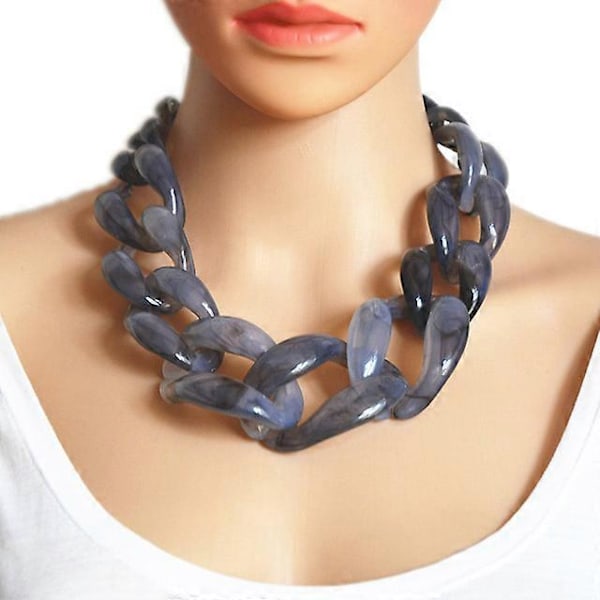 Dame Vintage Boheme Frostet Plastik Cuban Link Kæde Choker grey