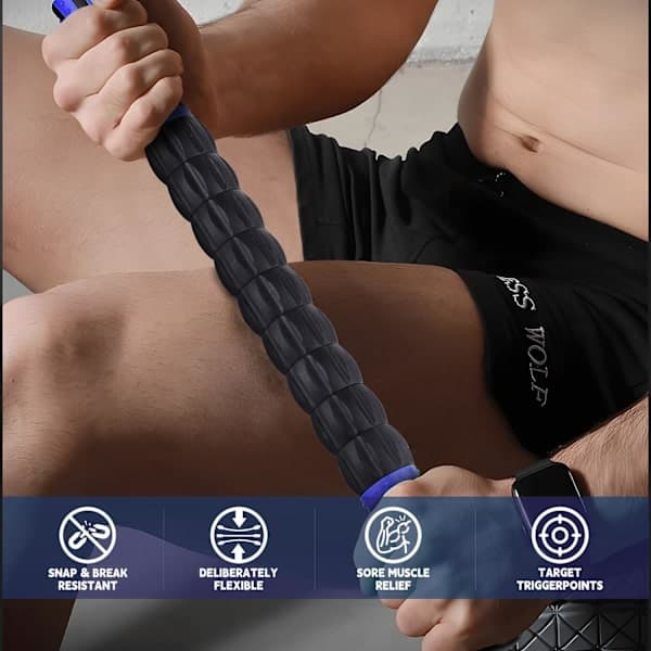Muskelrulle, professionelt massageværktøj til lymfedrænage og dybdevævsterapi, håndholdt genopretningssystem til hjemmebrug, blå og sort Blue & Black