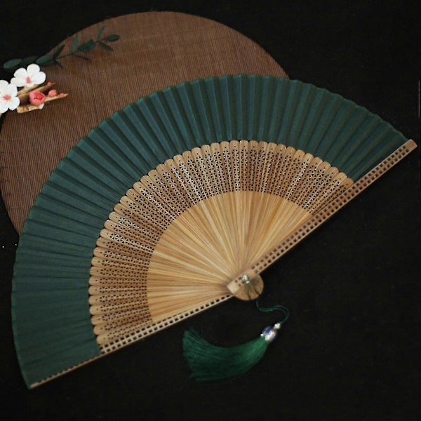 Kokoontaitettava viuhka Vintage Tupsu Tanssi Kädessä Pidettävä Viuhka Bambu Keinotekoinen Silkki Kokoontaitettava Viuhka Häät Xixi Dark green