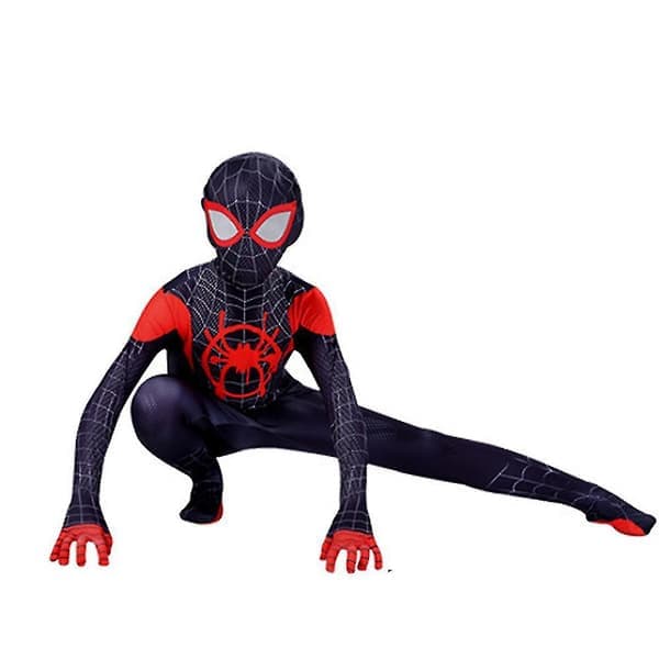 Barn Miles Morales kostym Spider-Man Cosplay Halloween Set 100cm