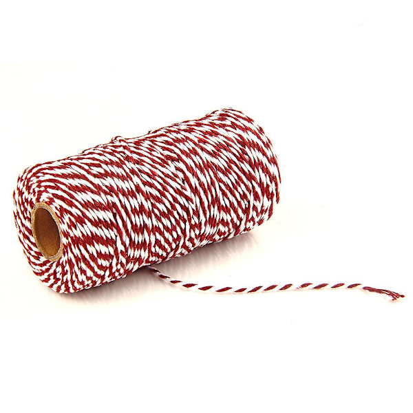 2mm 100m Bomullssträng Garn 2-trådig Flerfärgad Semester Dekorativ Randig Tråd För DIY Hantverk Present Bakning Inpackning Wine Red-White