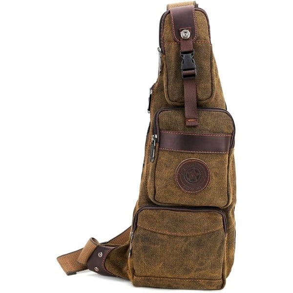 Lerret Sling Bag Ryggsekk Skulderbryst Pakke for Menn Kvinner Reise Utendørs Business Laptop Sykling Jakt Fotturer Camping Ryggsekk Dagstursekk #39brown(canvas)