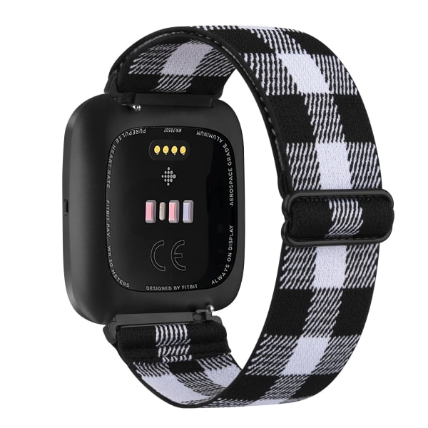 Joustava kudottu lenkkiremmi Fitbit Versa 3 2:lle, Versa Lite -remmi, säädettävä nylonurheilukelloremmi Fitbit Sense -kellolle Black White For Fitbit Versa 3