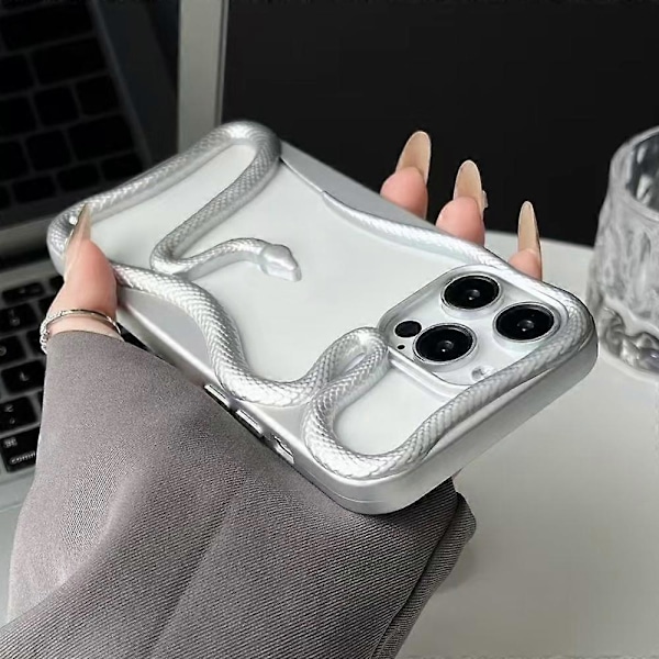 iPhone 16 Pro -puskurikotelo, 3D-käärmekuvioinen ontto TPU-puhelinkuori - Mattahopea Multicolor Matte Silver