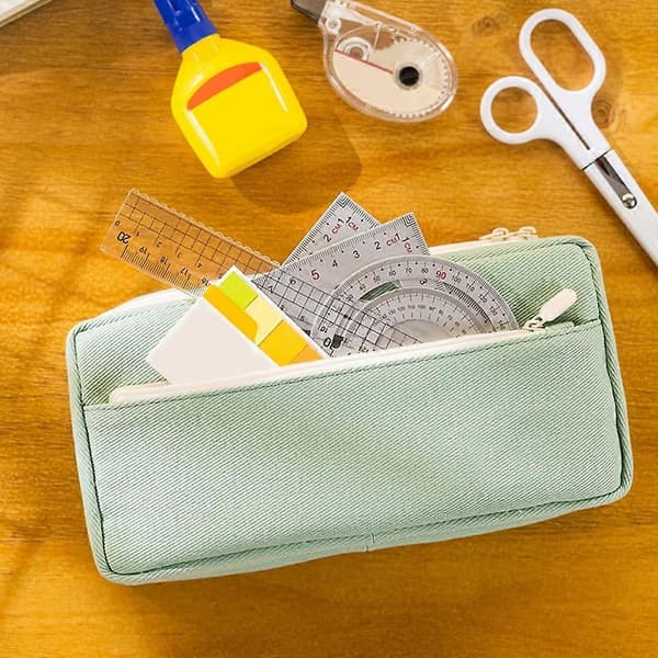 Pennal Canvas Blyantholder Multifunksjonell Oppbevaringsveske Pennal Navy