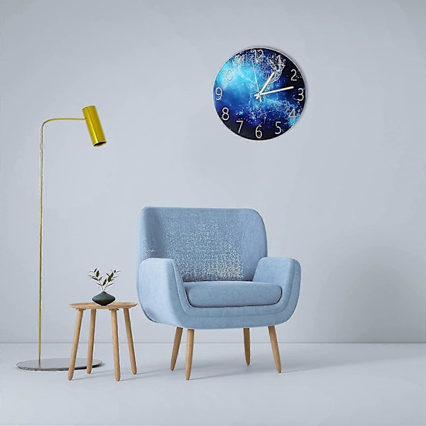 Væg ur uden tikkende lyd, lydløs, moderne, 30 cm kvarts vægur blue