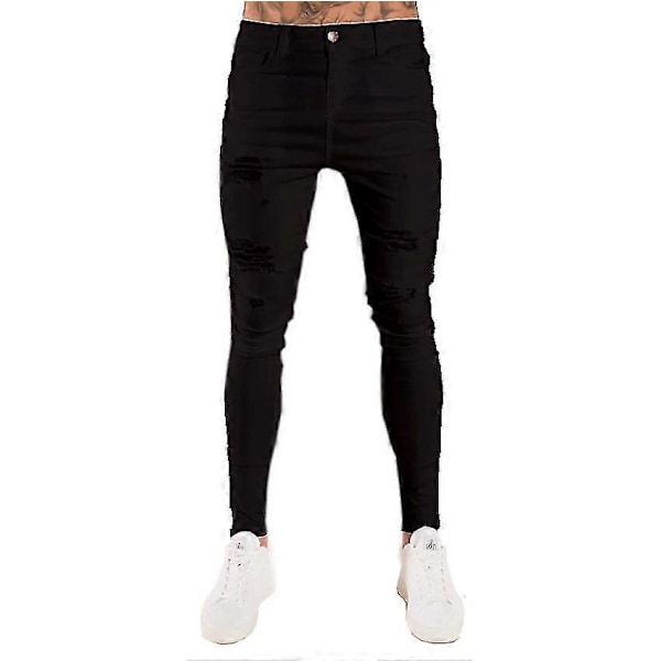 Miesten polvireiälliset vetoketjufarkut, kapea malli, revityt Black L
