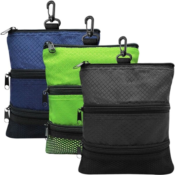 Golf Pouch Bag Ball Holder Verdifull for Menn Kvinner, Golf Oppbevaring Glidelås Håndveske Lomme med Gear Clip Hook for å Feste Veske Green