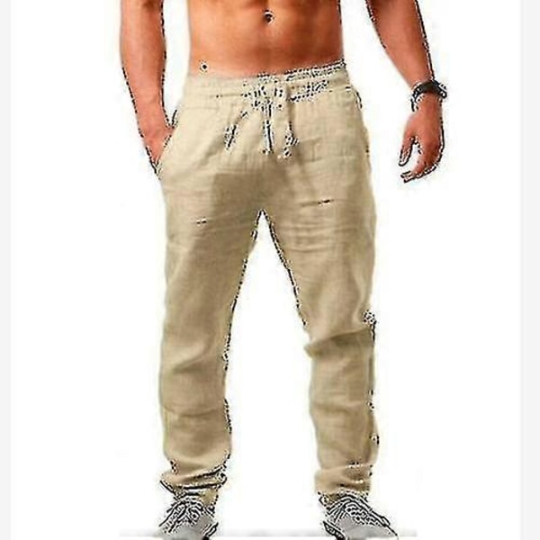Herr Casual Bomull Linne Lös Haremsbyxor Strand Yoga Hippie Byxor 4XL Khaki