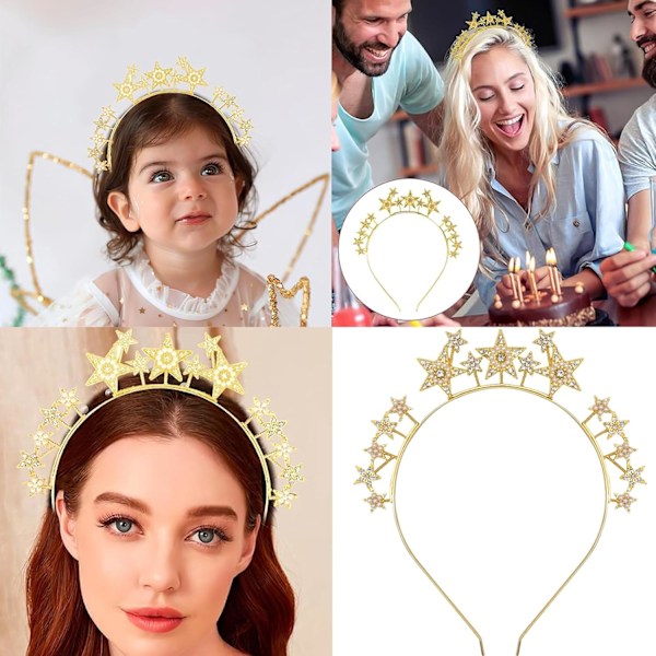 Stjernehodebånd, stjernehodebånd for kvinner og jenter, glitrende skinnende gloriehodebånd, julehodeplagg, stjernehodeplagg, hårtilbehør til bryllup