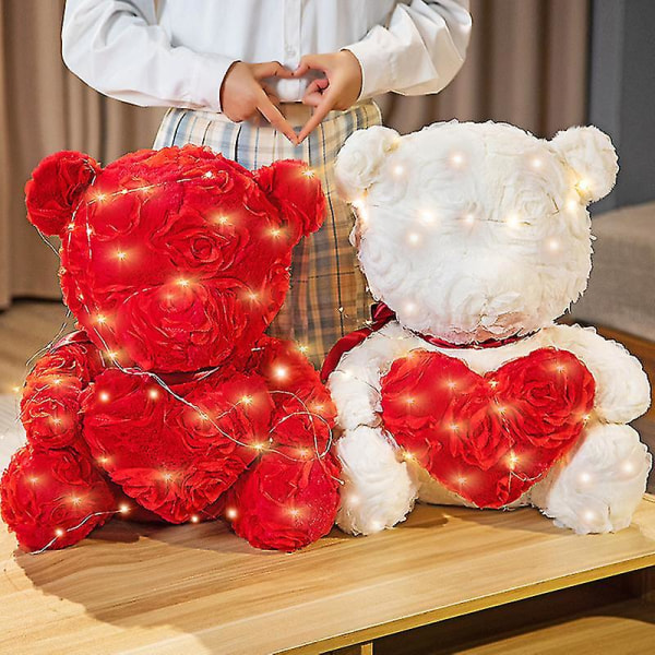35-40 cm elektrisk rosebjørn musikkpute utstoppet plysj leketøy myke romantiske gaver Valentinsdagsgave 35cm white