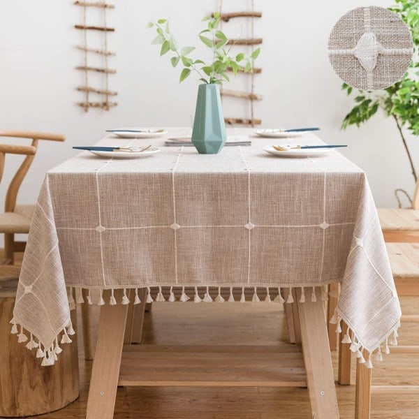 Bomullsduk 140x220 Rektangulær Vaskbar Duk Linduk Elegant Duk Vaskbar Duk med Kvast for Hjem og Kjøkken