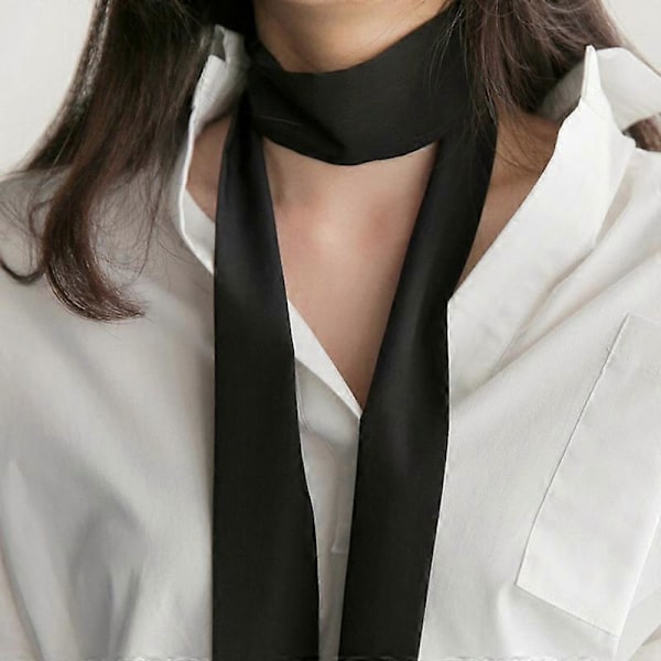Smal Lång Damscarf 200x5cm Enfärgad Chiffong Silke Gummi Röd Slips Svart Väska Band Hårband Choker Streamer rubber red