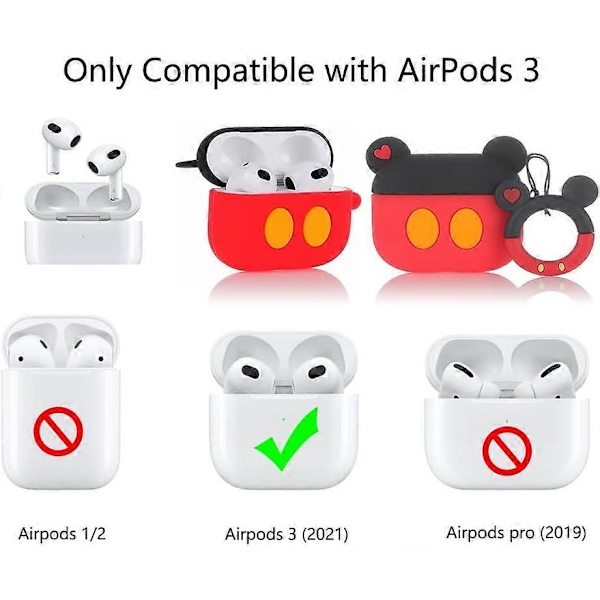 Passer for Airpods 3. generasjon 2021, Silikon Tegneserie Søtt Deksel Beskyttende Støtsikre Deksel for Airpods 3 Mickey standard