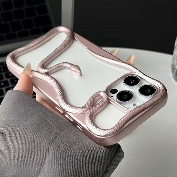 iPhone 16 Pro -puskurikotelo, 3D-käärmekuvioinen ontto TPU-puhelinkuori - Matta Pinkki Multicolor Matte Pink