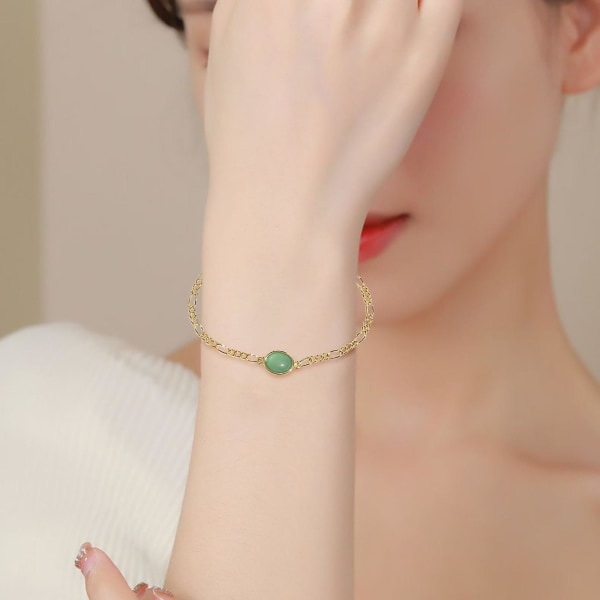 2024 Jade Armband För Kvinnor Natursten Grön Aventurin Armband Äkta Jade Armband För Kvinnor, Figaro Armband