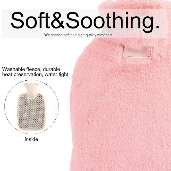 Varmvattenflaska med Mjukt Överdrag - Klassisk Varmvattenflaska för Smärtlindring, Nacke och Axlar, Fotvärmare, Mensvärk, Varm- och Kalla Terapi - Grå pink