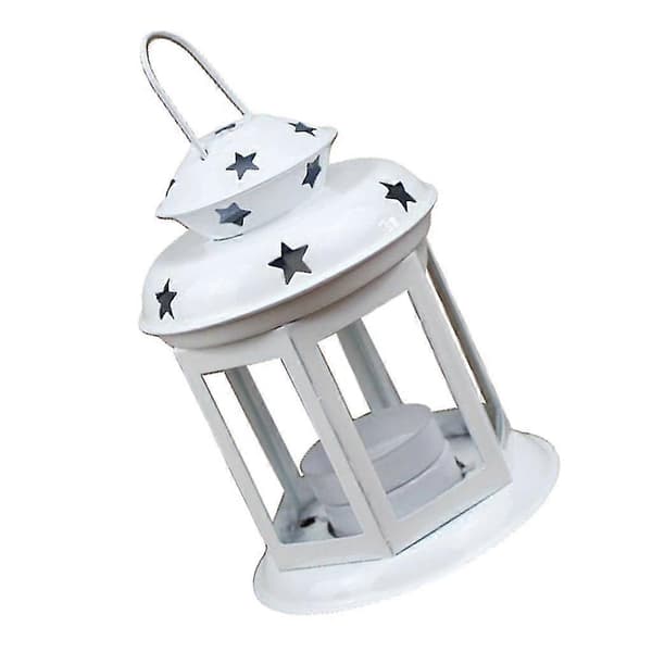 Utendørs Jern Vindtett Lampe Lysestake Ornament Hvit
