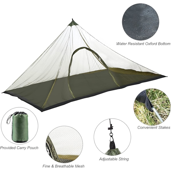 Camping Tält Myggnät med Bärväska Vattentålig Mesh Tält Utomhustält för Vandring Camping Fiske Green