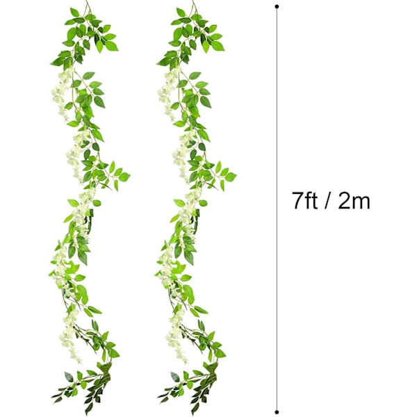 2 stk. Kunstig Wisteria Vine Garland Planter Blomster Kunst til Ceremoni Hjem Bryllupsdekoration White