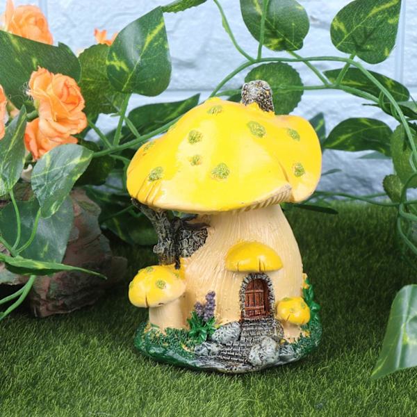 Miniatyr svamphus svamp prydnad terrarium tillbehör svamp hus miniatyr svamp hus statyer tillbehör för terrarium dekor glas prydnader Yellow