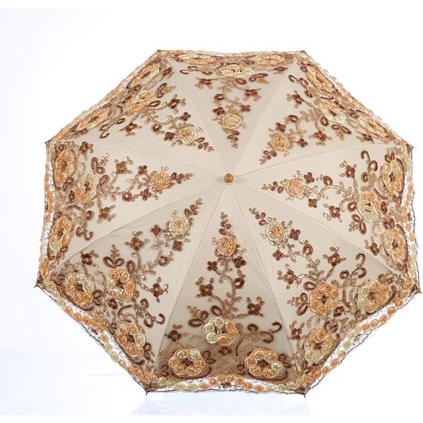 Hopfällbart UV-parasoll Snö/Regn/Sol Paraply Broderi Bröllopsparaply